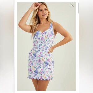 Floral Sleeveless Mini Dress with Scalloped Hem